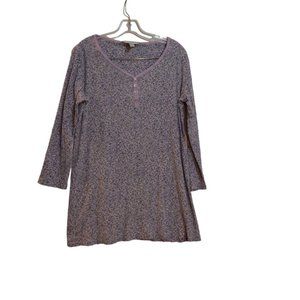 CHARTER CLUB Intimates Cotton Floral Print SleepWear Long Sleeves Purple Top M
